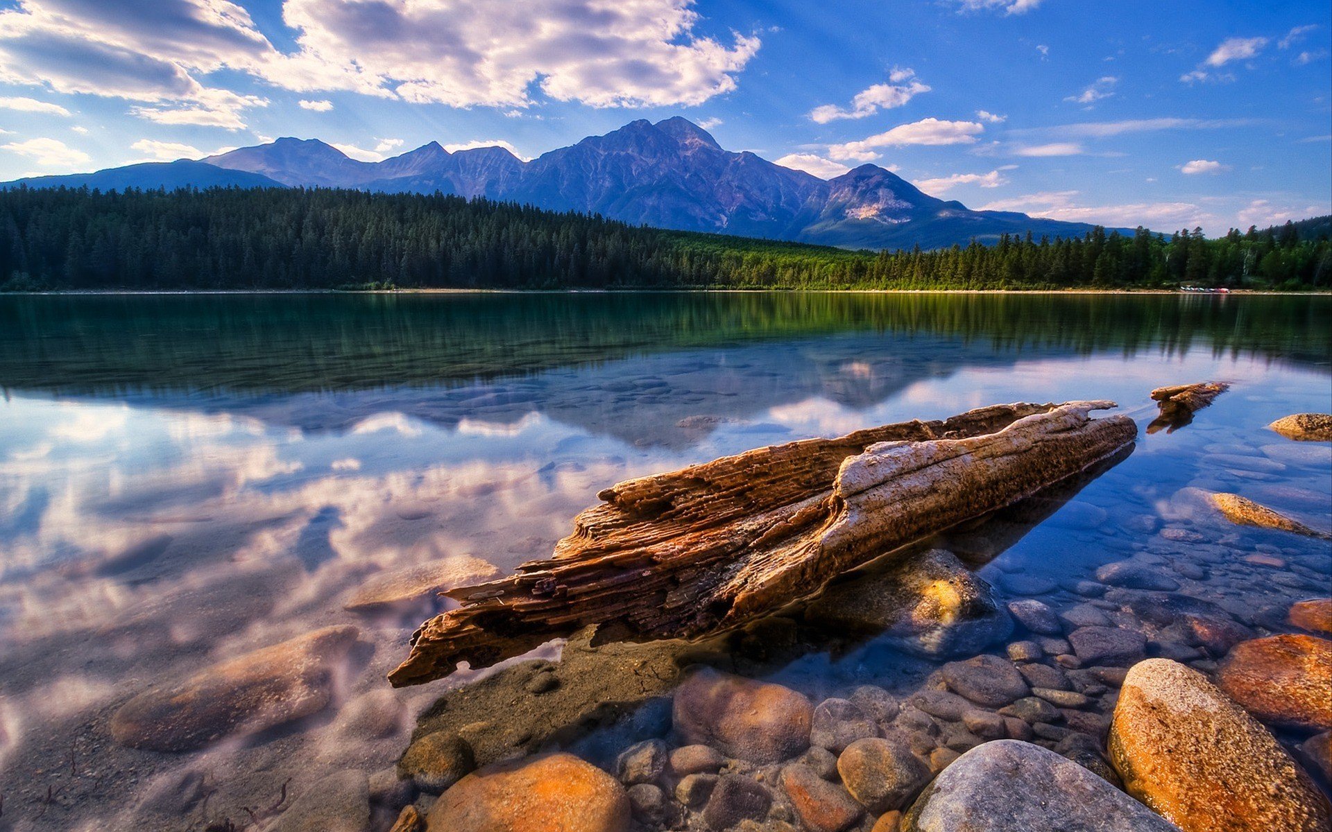 montagnes lac rondin