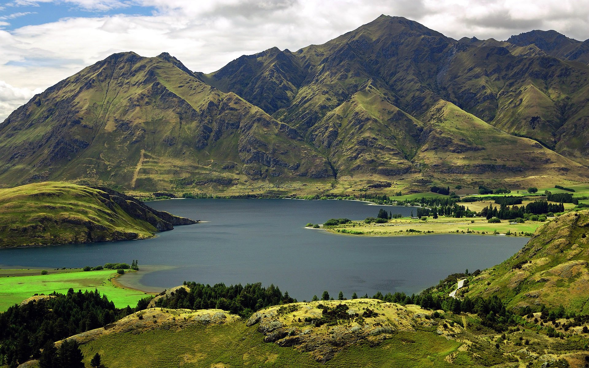 montañas lago vegetación nueva zelanda