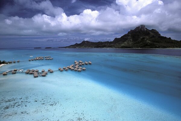 Houses in the sea on Bora Bora