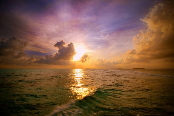 The light of the sun through cumulus clouds