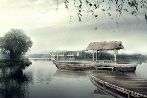 Muelle de río en estilo Art