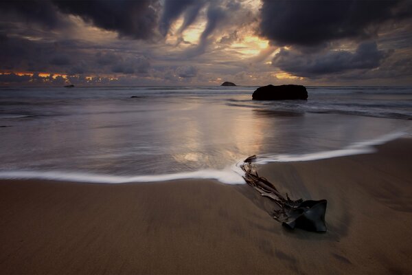 Photos of the beach in New Zealand against the sunset