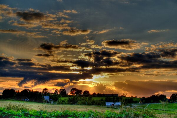 Beautiful sky over the village