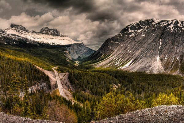 Forest, mountain road. Darkness, danger