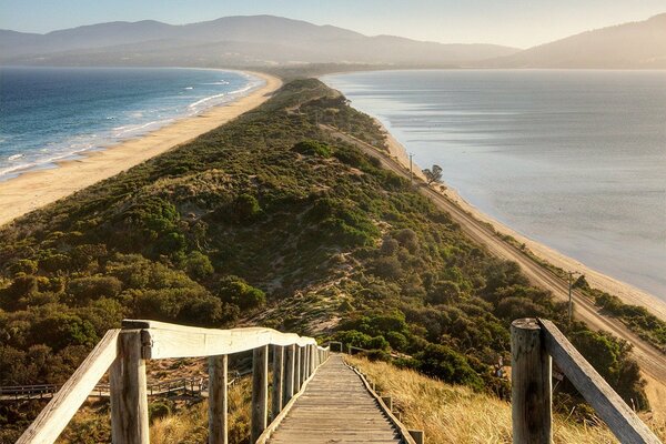 Wooden staircase leading to the sea