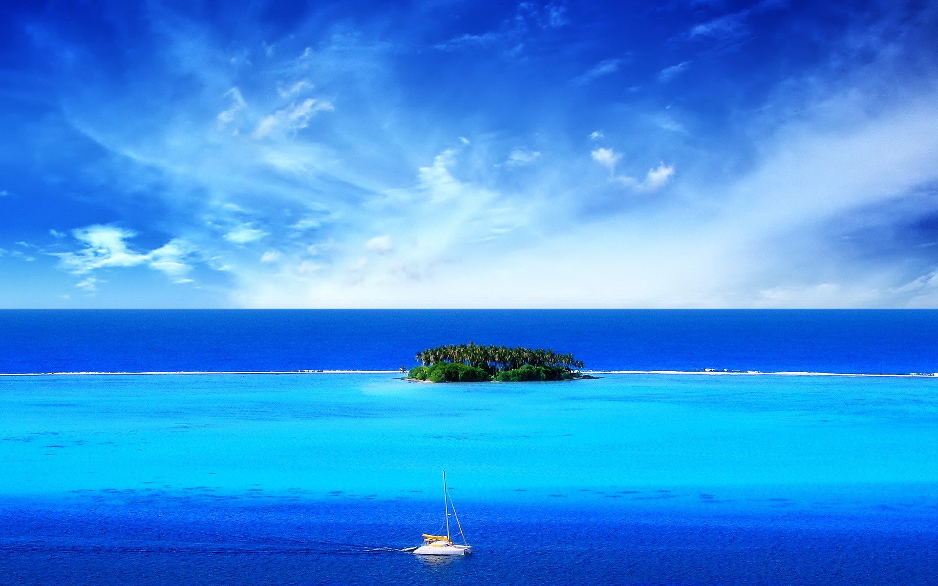 bleu mer île bateau