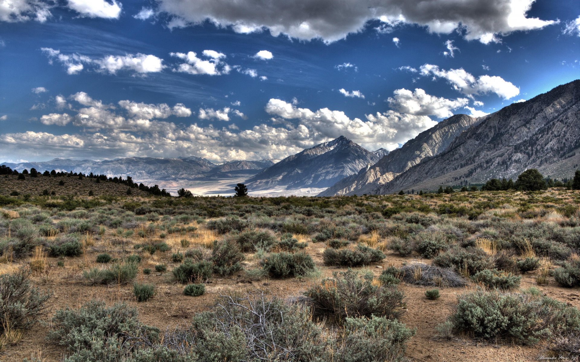 nuages montagnes herbe plaine hdr