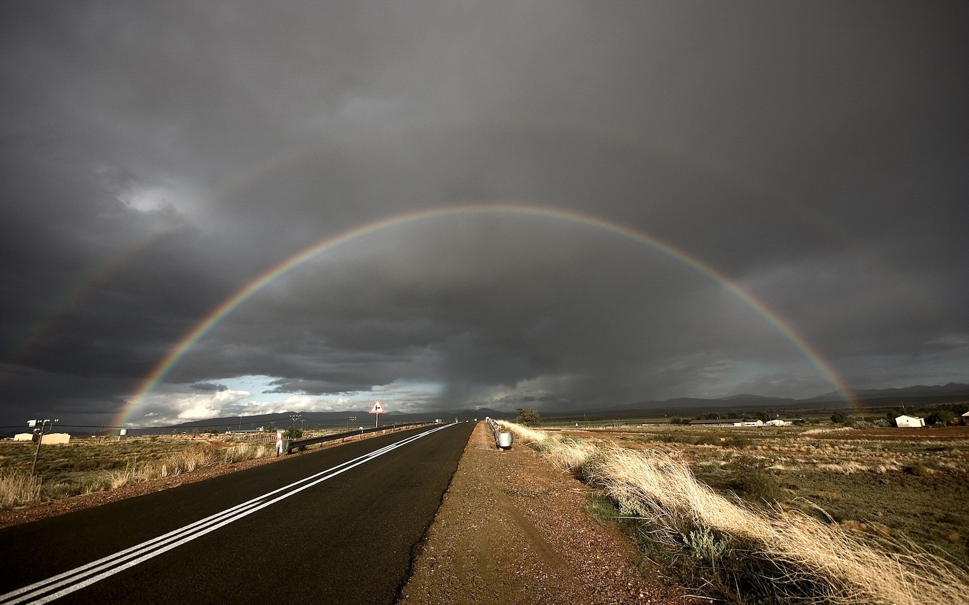 camino arco iris hierba nubes