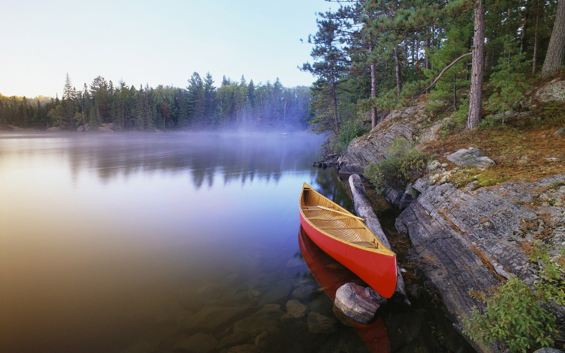 canoë lac forêt bateau