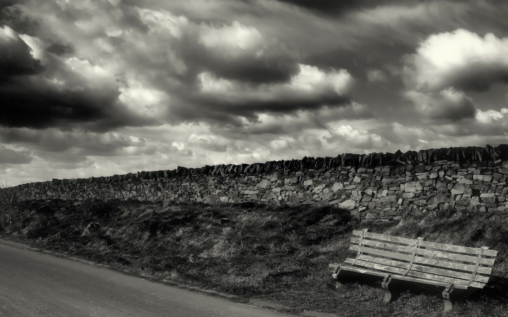 road bench black and white