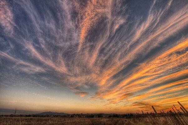 Sunset in an open-air field