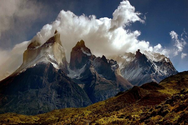 Beautiful mountains in the clouds in the west