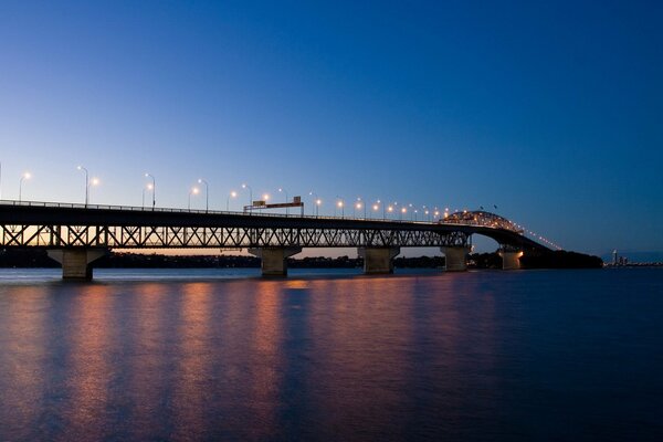 Beautiful photo of the bridge with evening lights