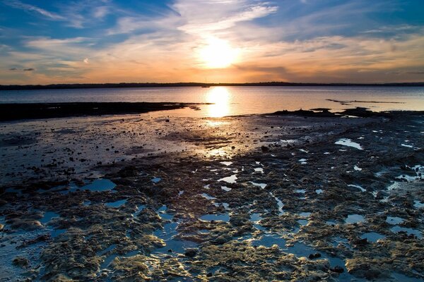 Clay riverbank in the setting sun