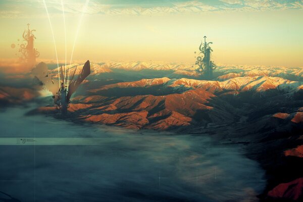 Futuristic orange mountains and alien shooters