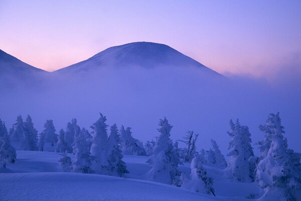 Beautiful mountains with fog in winter