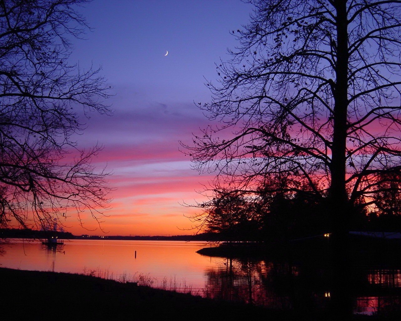 night light river sun