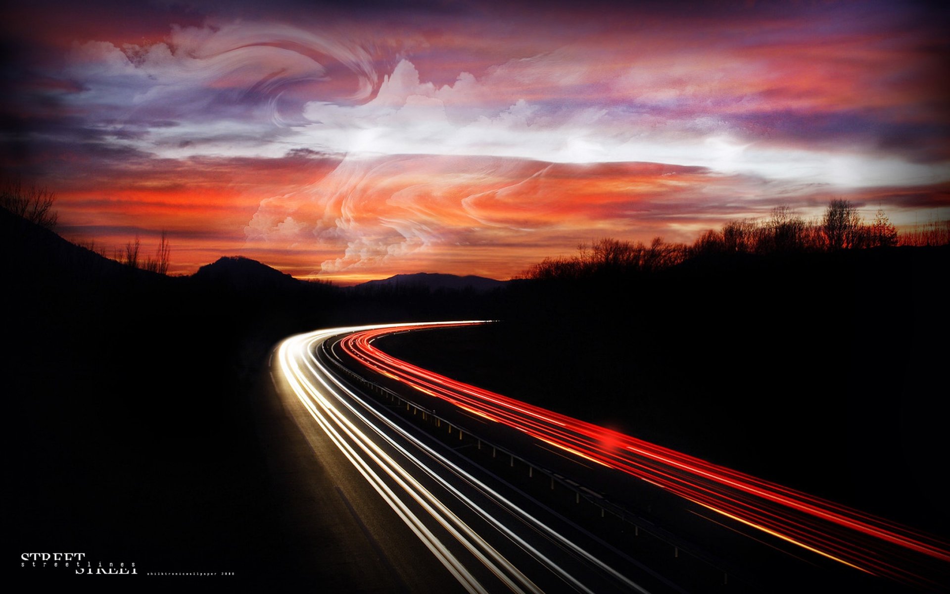 autopista luces noche carretera