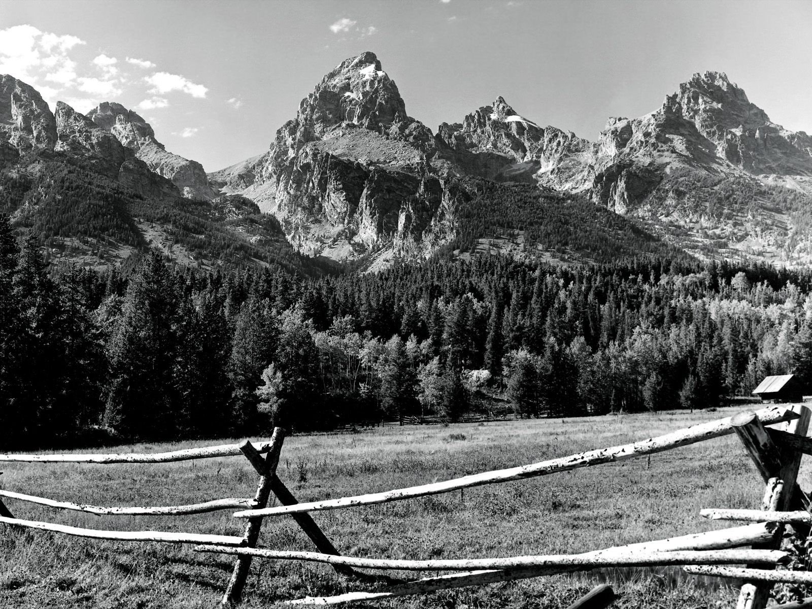 montañas wyoming blanco y negro