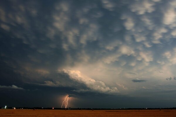 Lightning in the gloomy dark sky