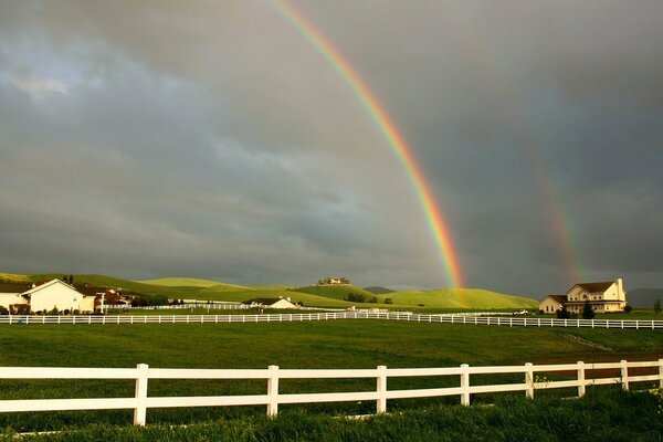 Rainbow after the rain in the stable