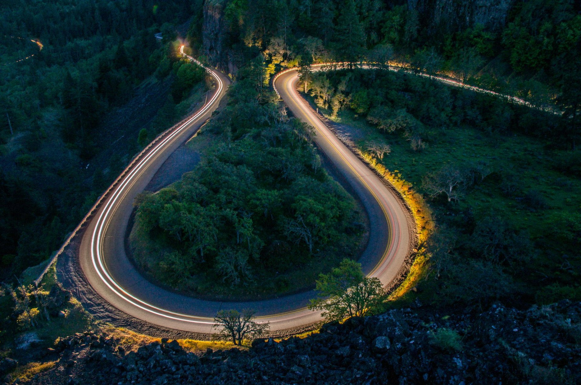 route forêt soirée serpentine