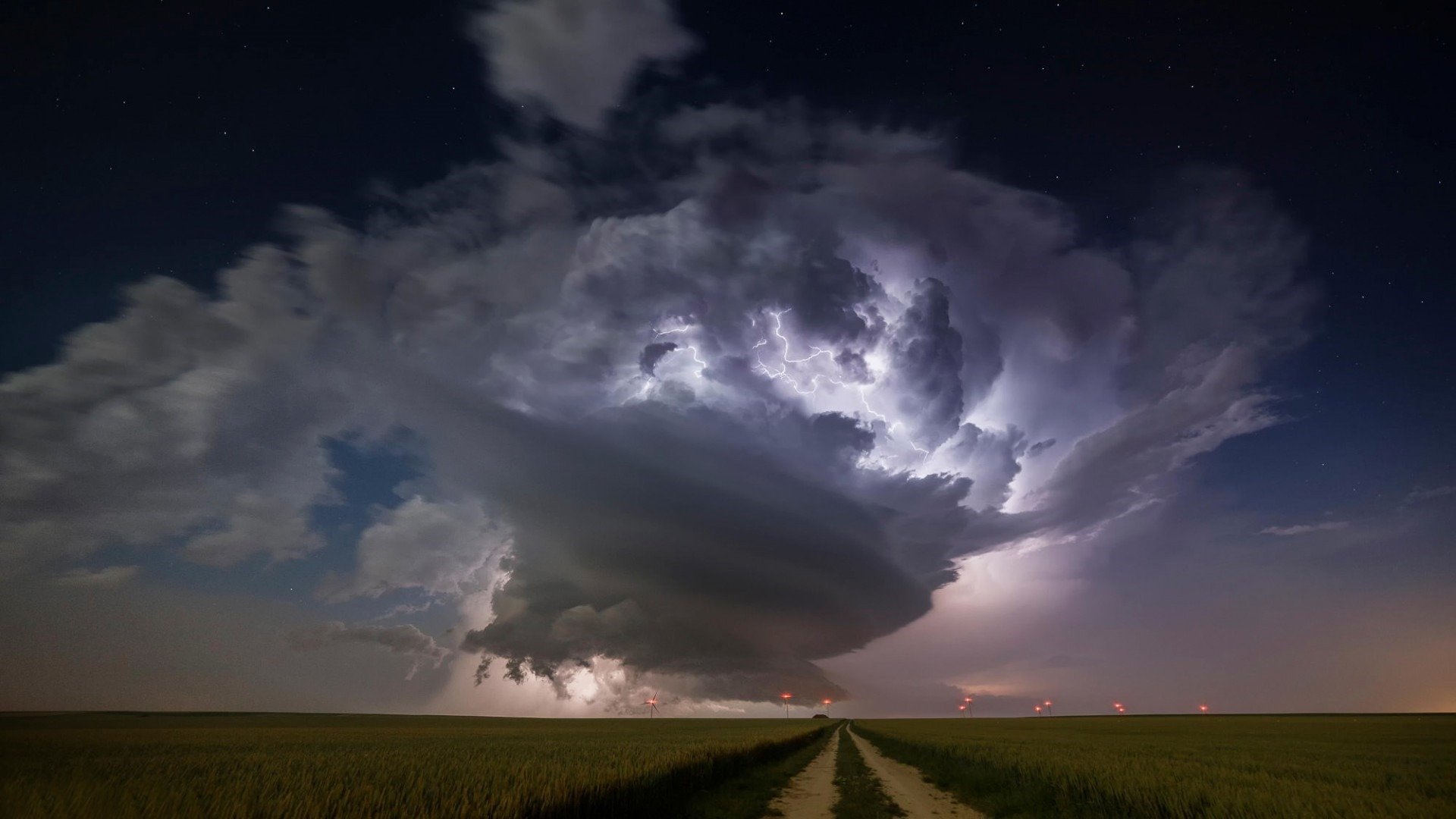 clouds lightning road the field