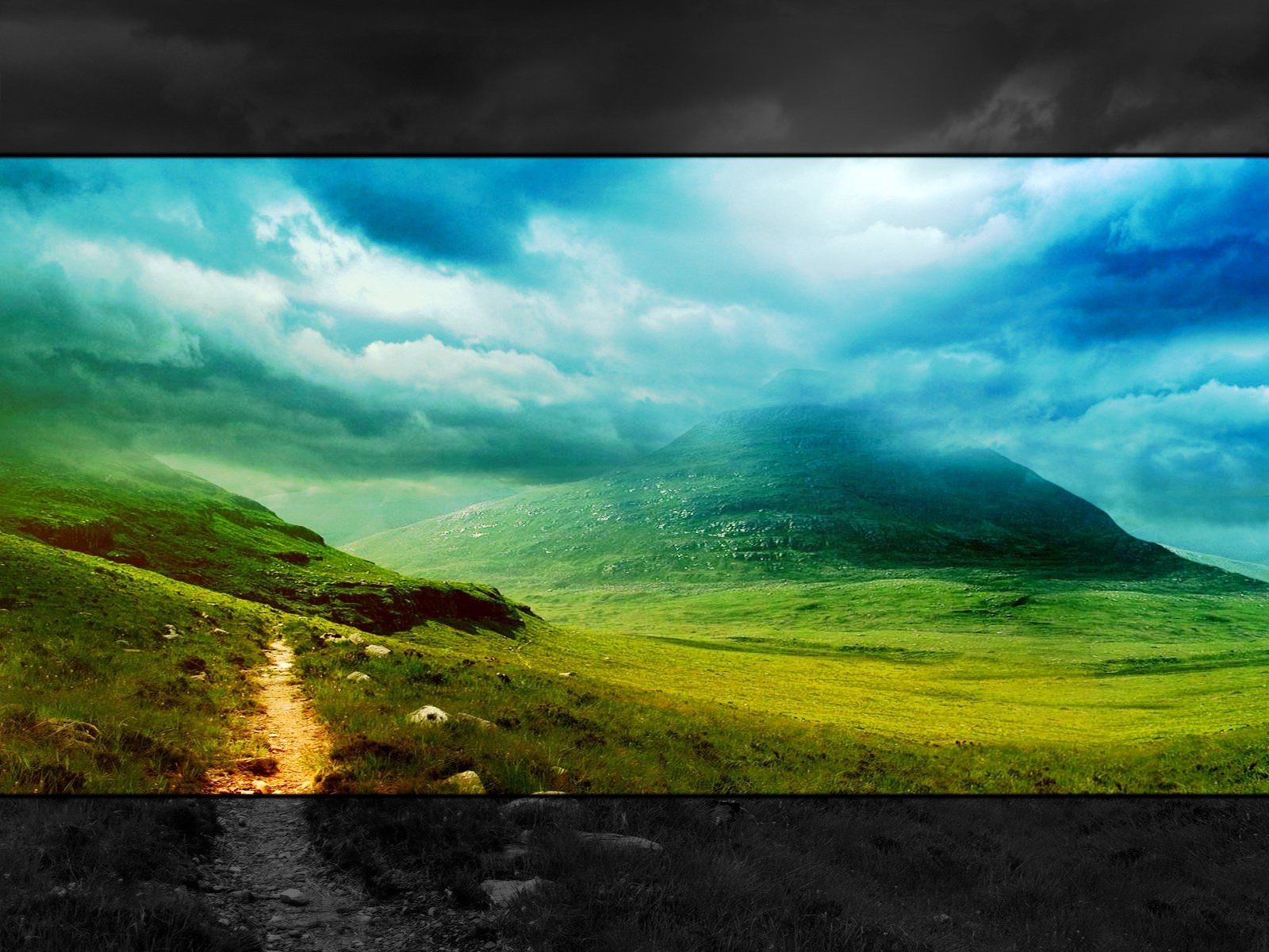 landscape landscape style widescreen mountains clouds nature grass greenery