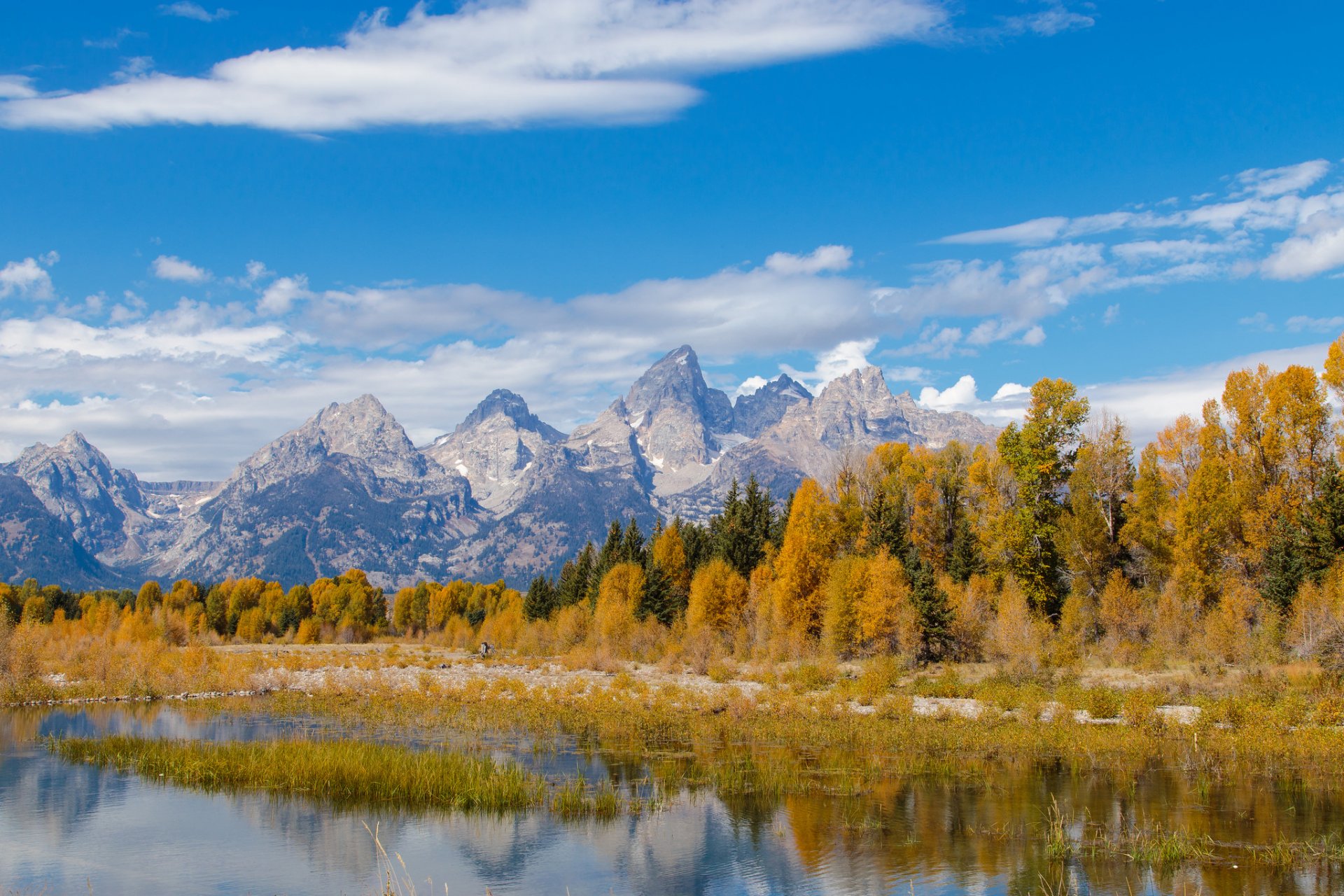 grand teton national park wyoming usa montagne fiume alberi autunno cielo nuvole