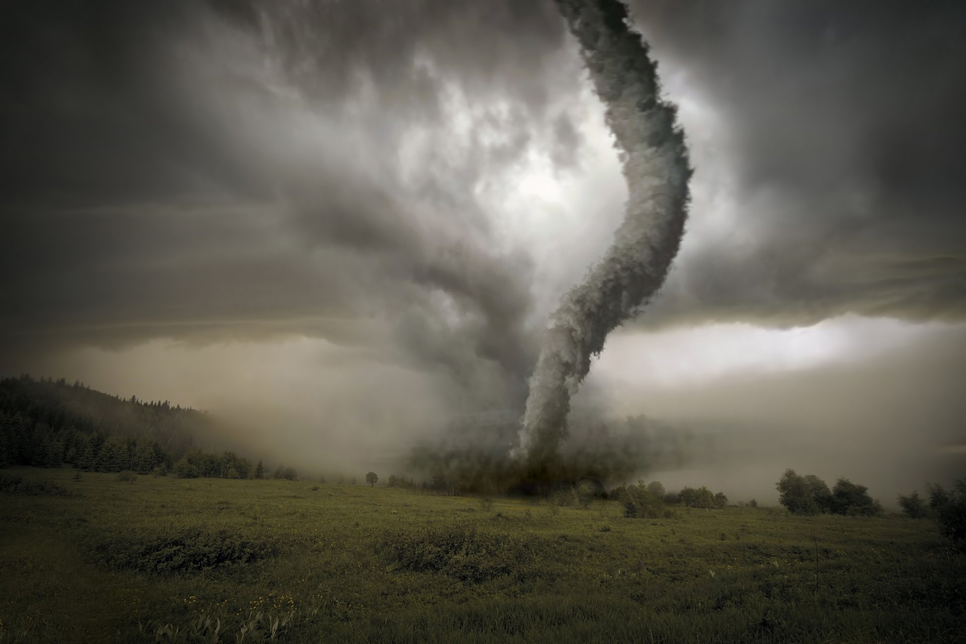 tornade ouragan champ nuages