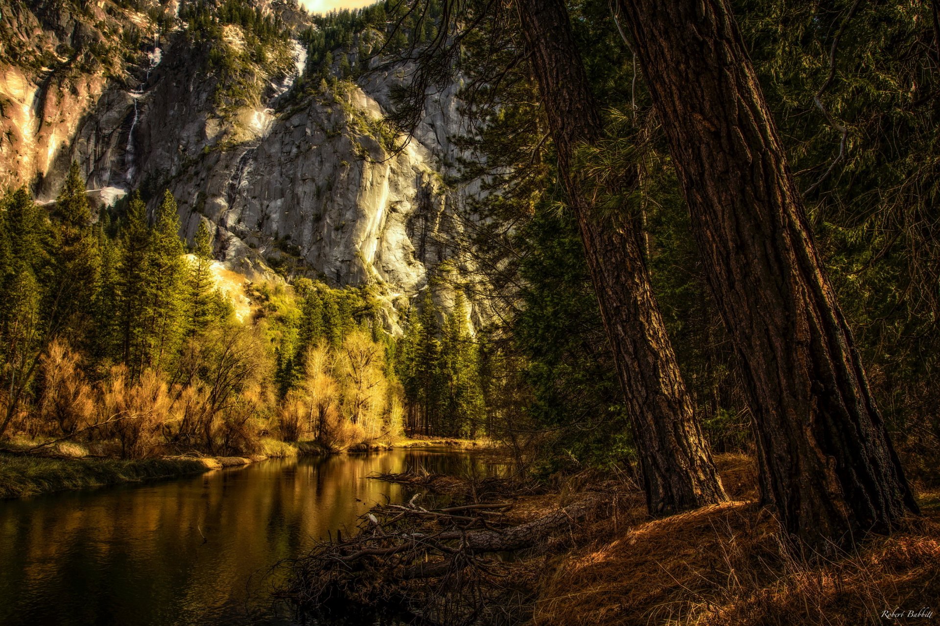 usa yosemite national park kalifornien berge felsen bäume wasser verarbeitung