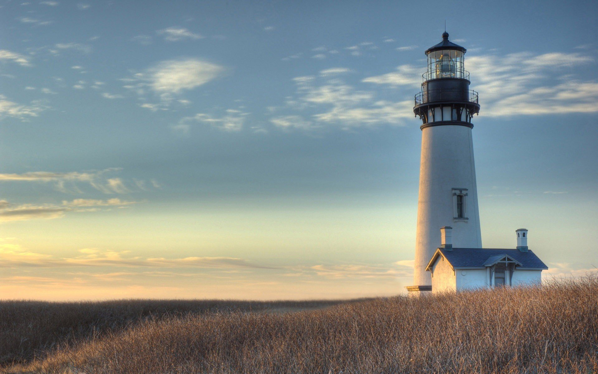 lighthouse the field sky sunrise