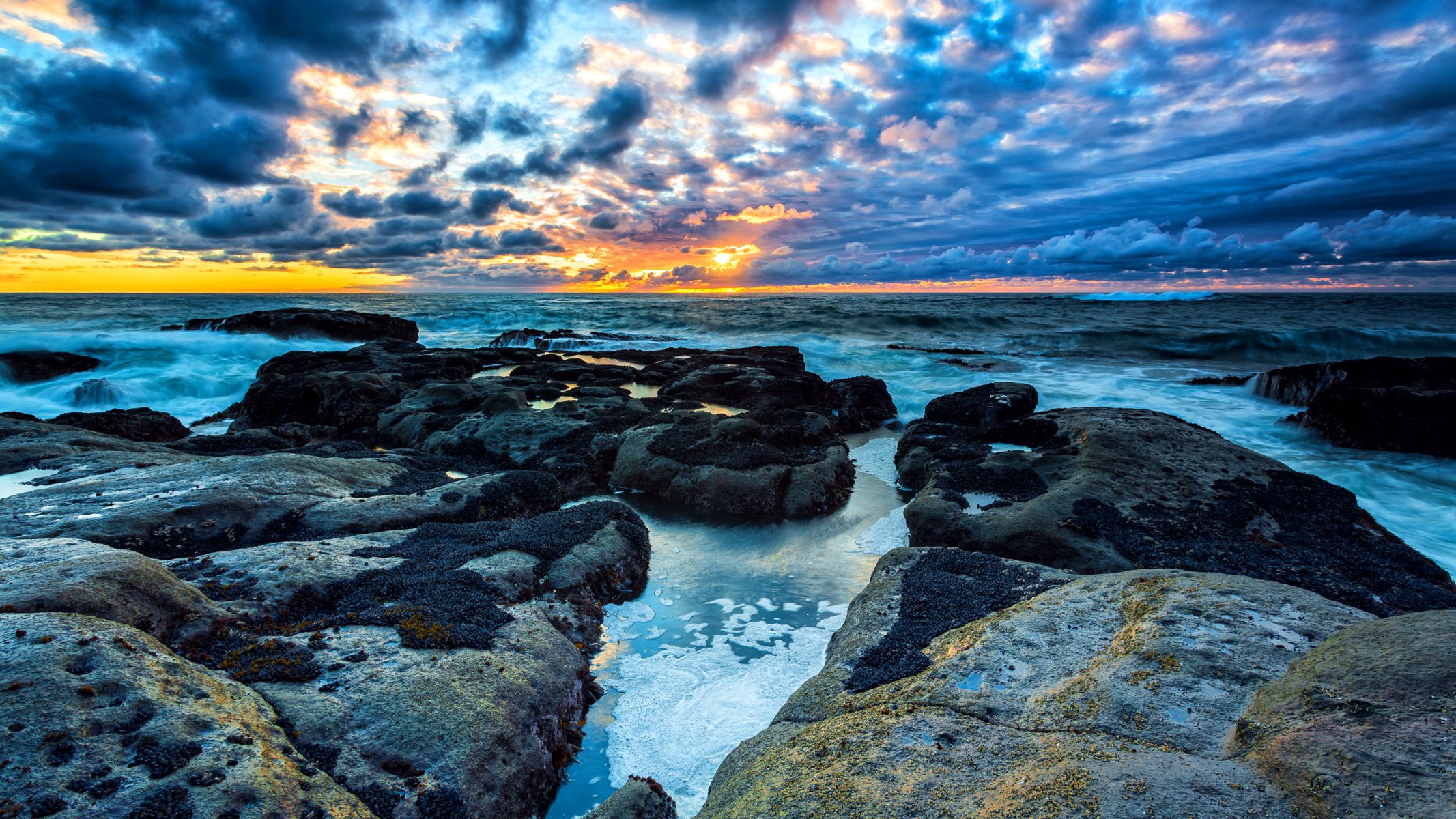 himmel wolken sonnenuntergang meer steine felsen