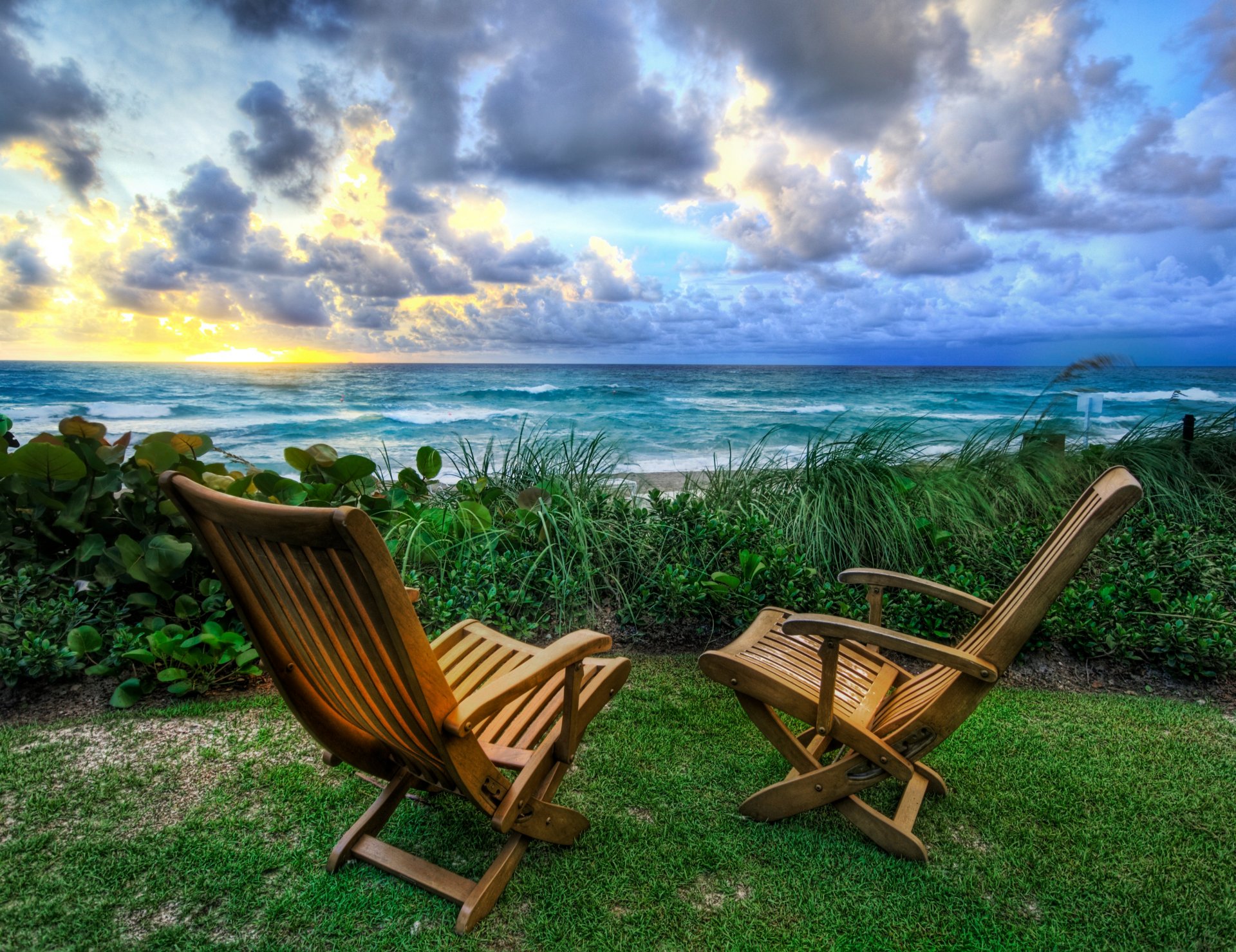 nature chaises mer lever du soleil