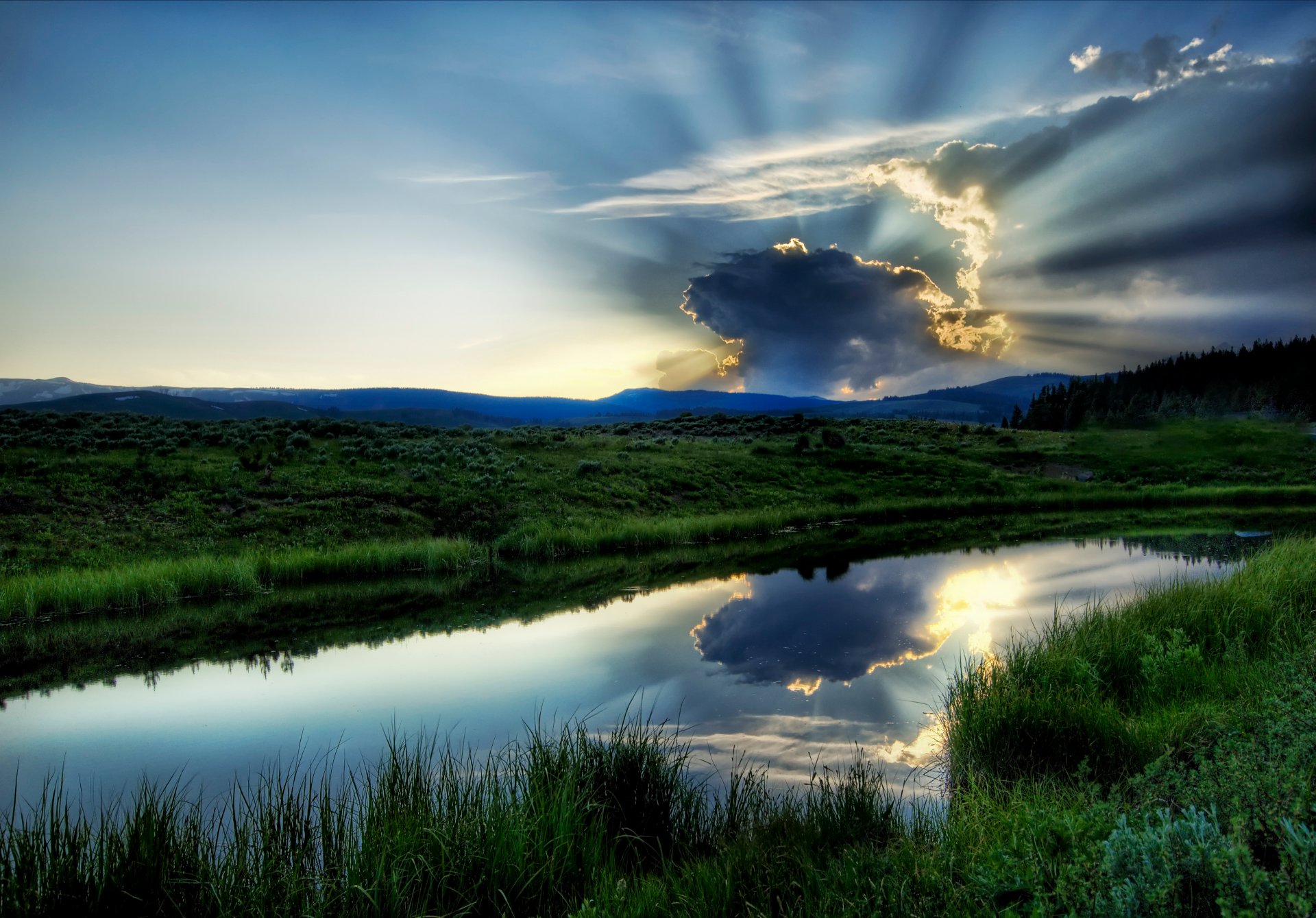 fluss see wasser grün himmel landschaft