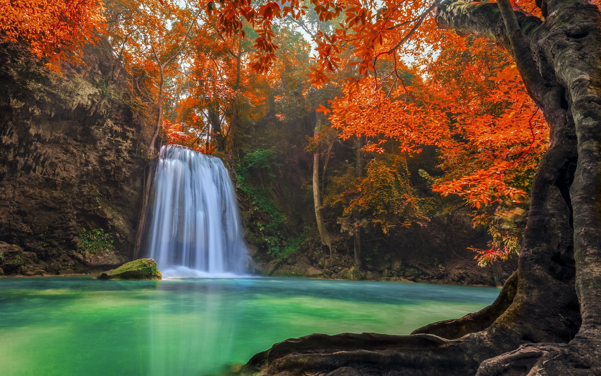 erawan waterfall thailand forest jungle landscape