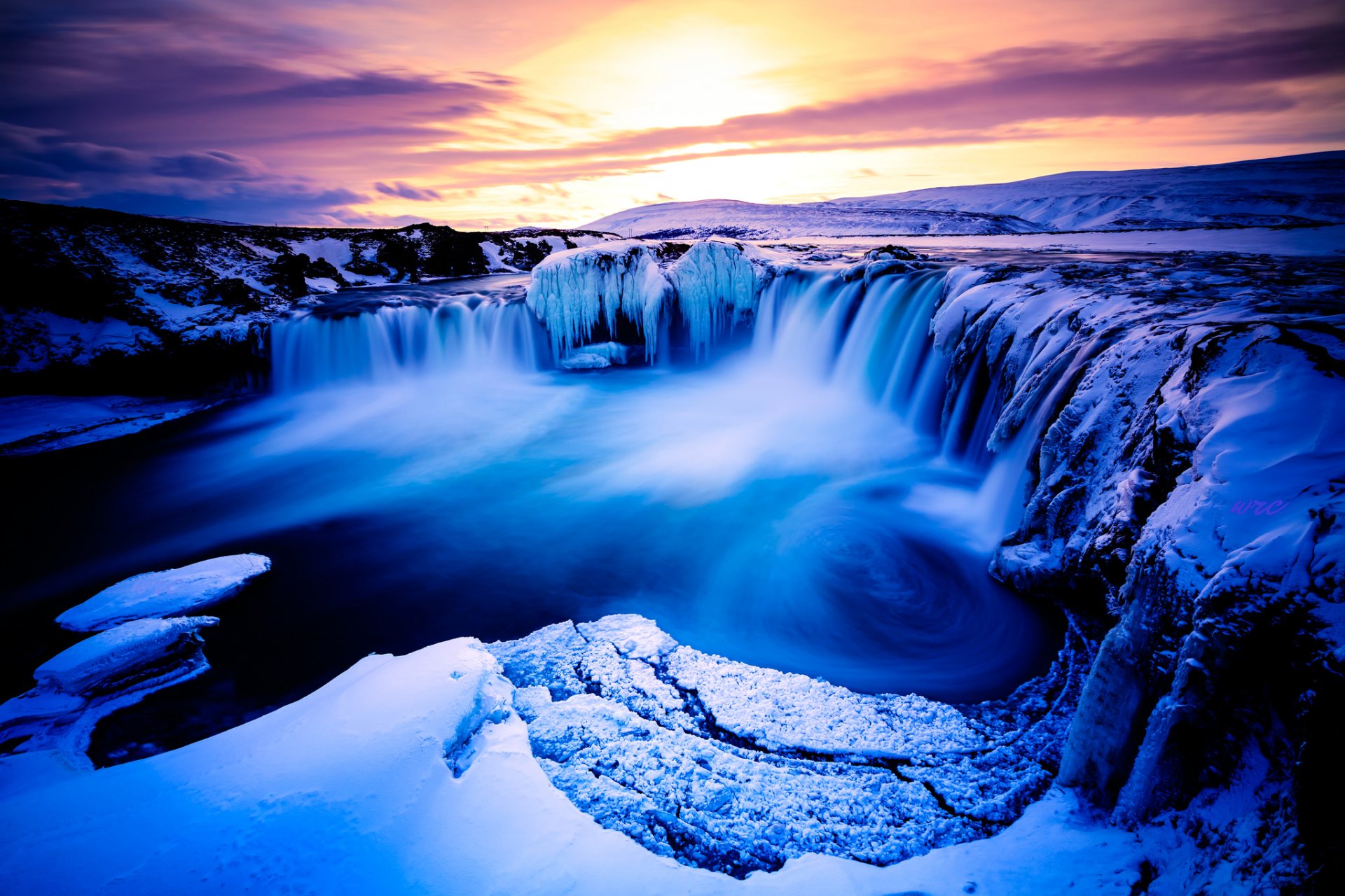 night clouds river mountain winter waterfall snow next