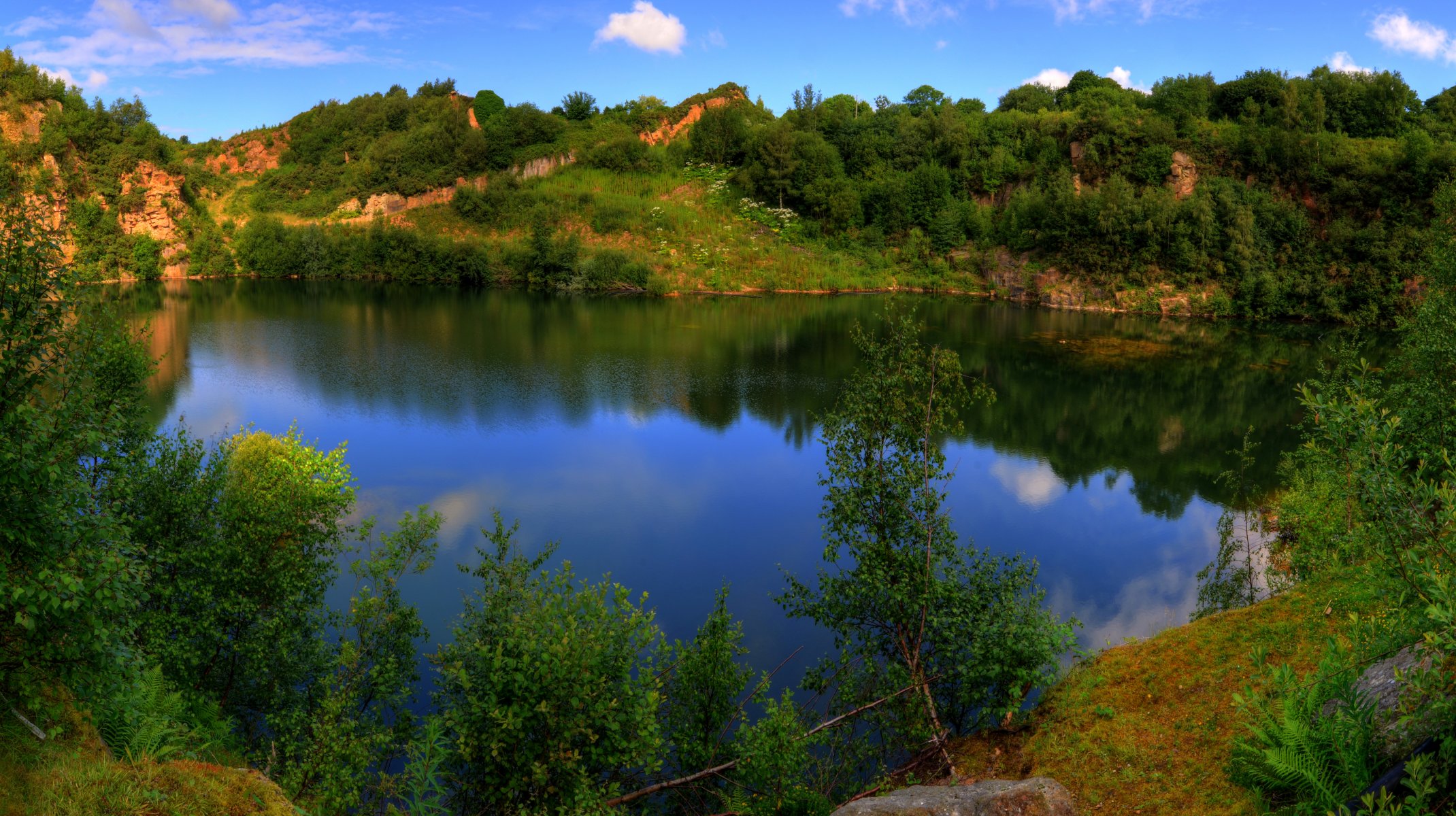 verano lago rocas arbustos árboles