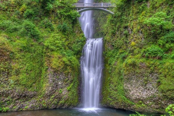 Słynny most Bensona Nad Wodospadem Mantolma w wąwozie rzeki Columbia (Oregon, USA)