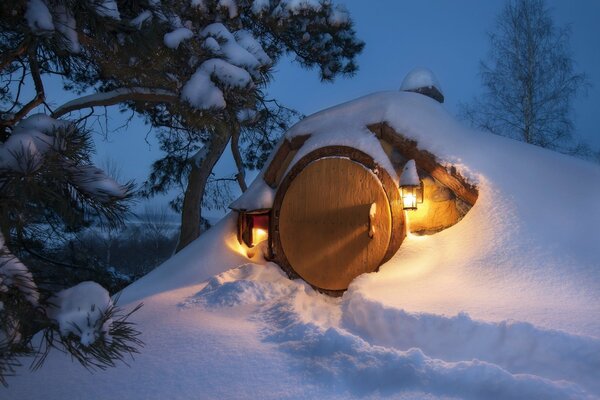 A house in the mountains. Winter atmosphere