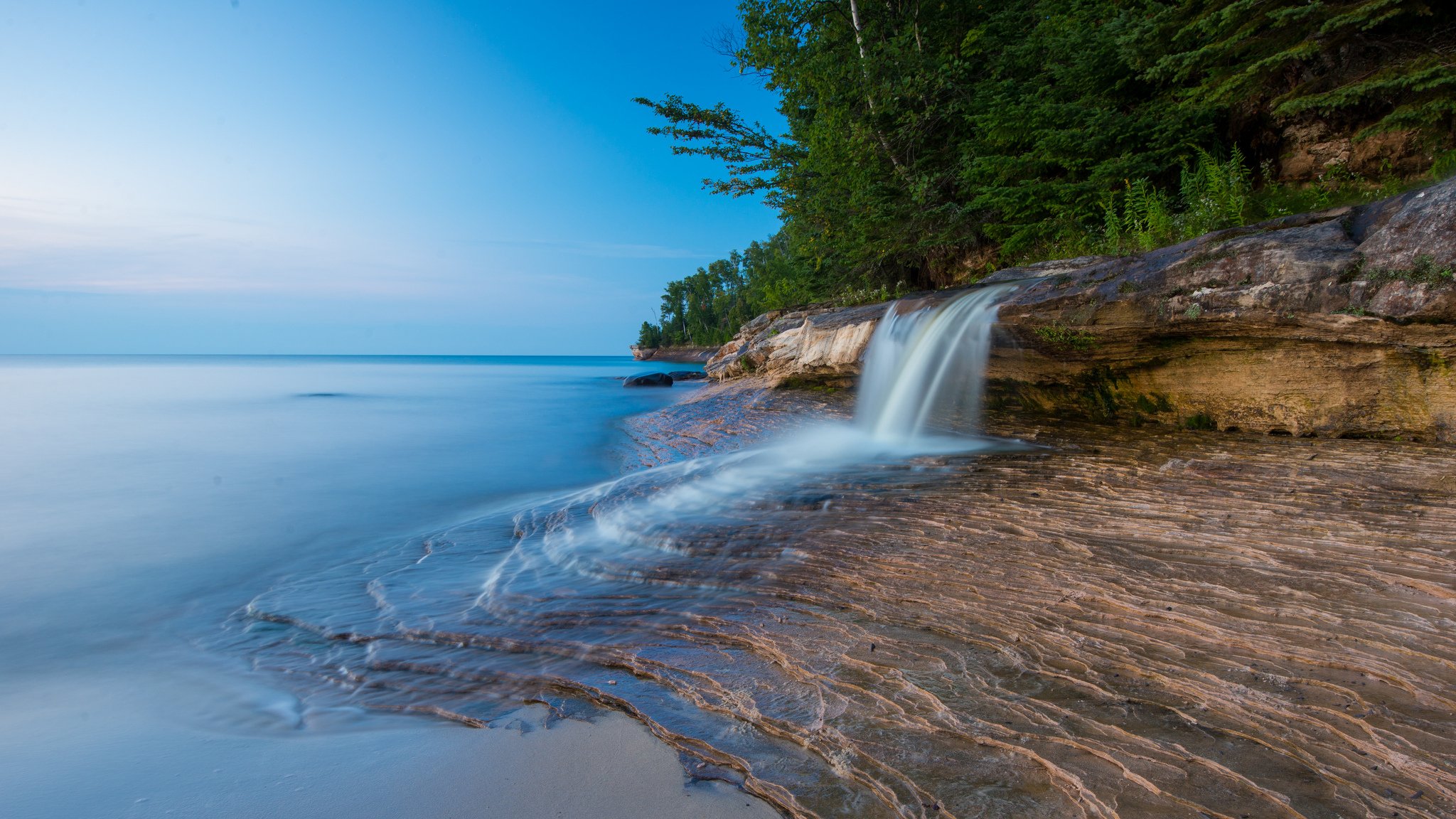 himmel meer see felsen bäume wald bach fluss wasserfall