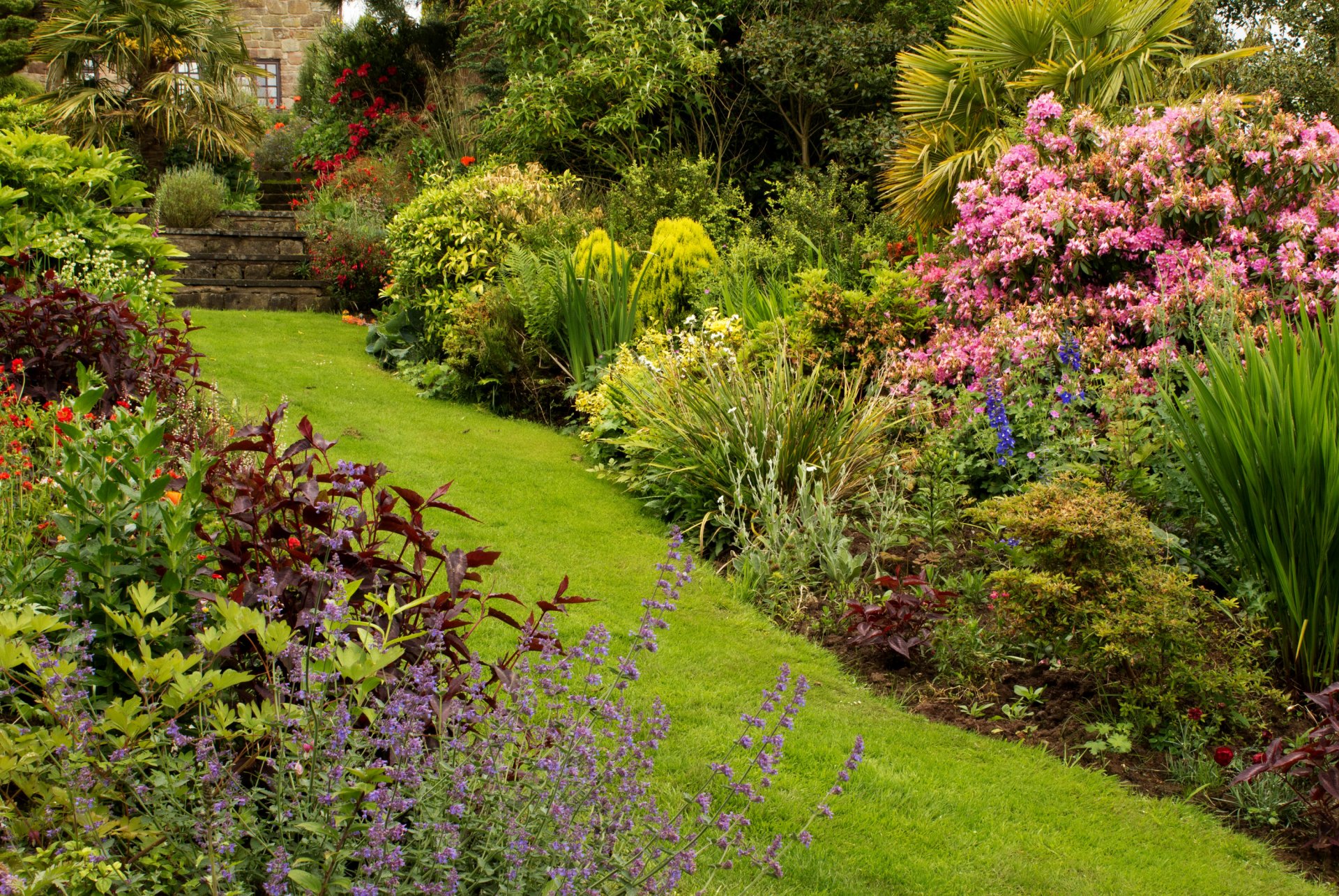 großbritannien park mount pleasant gärten sträucher blumen gras grüns gehweg stufen haus