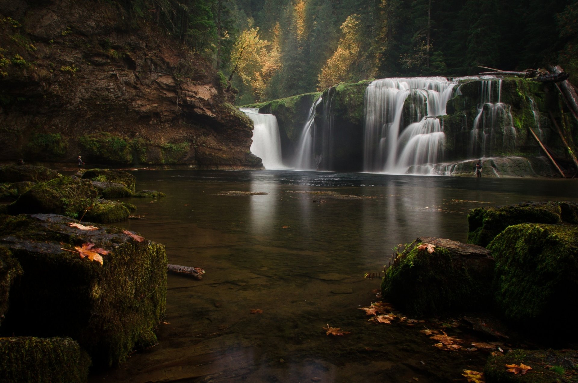 водопад озеро лес природа осень