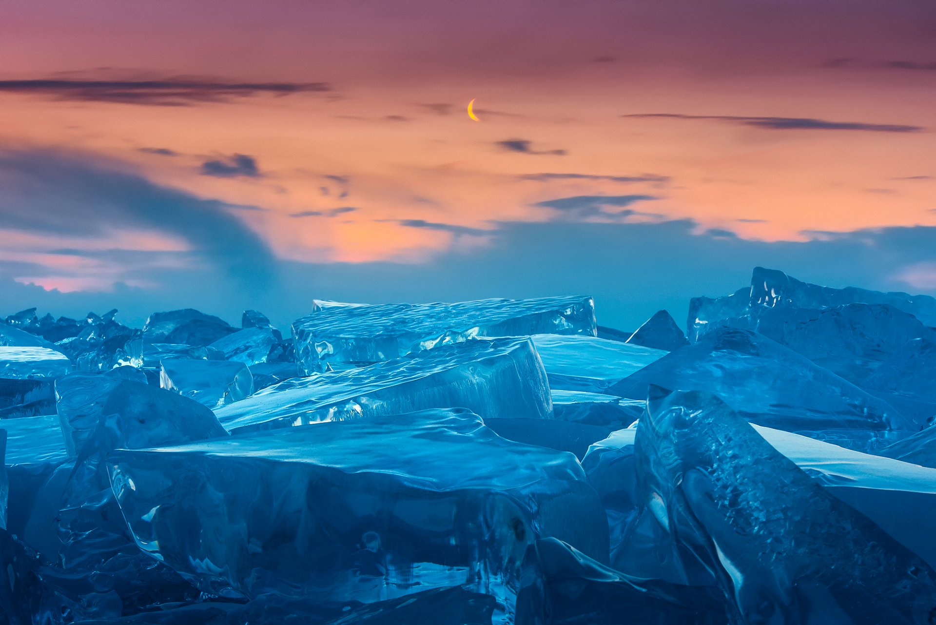 lago baikal invierno cielo luna