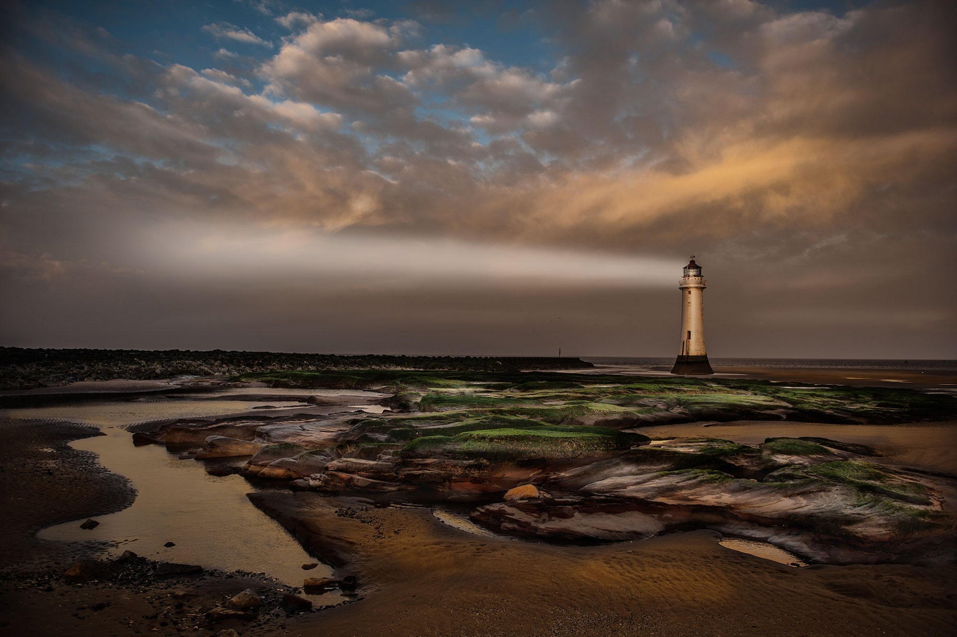 phare paysage soirée mer plage