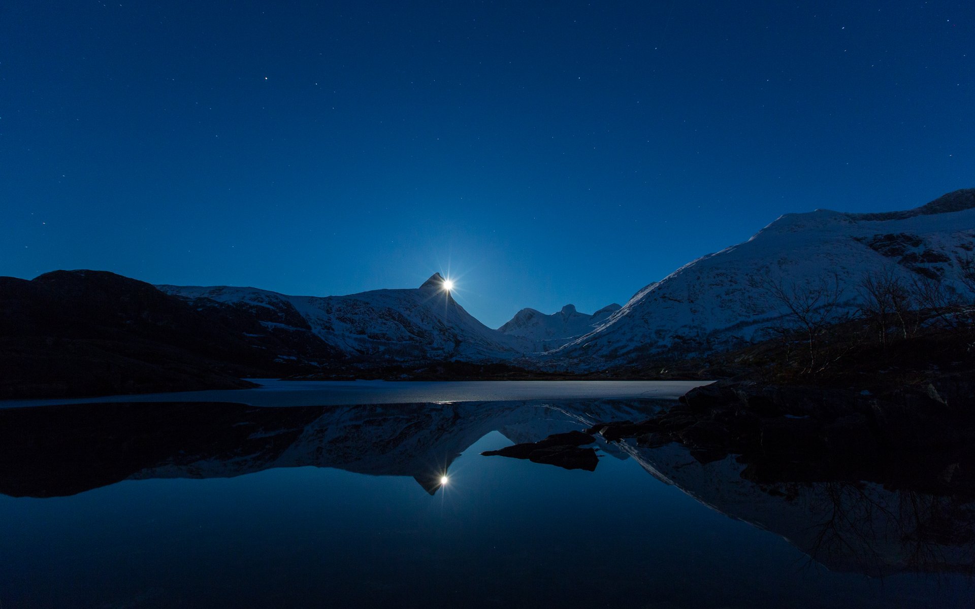 bodo noruega montañas lago noche naturaleza nieve