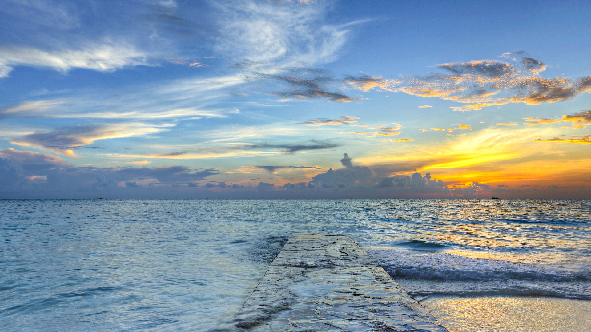 ky clouds sunset sea pier