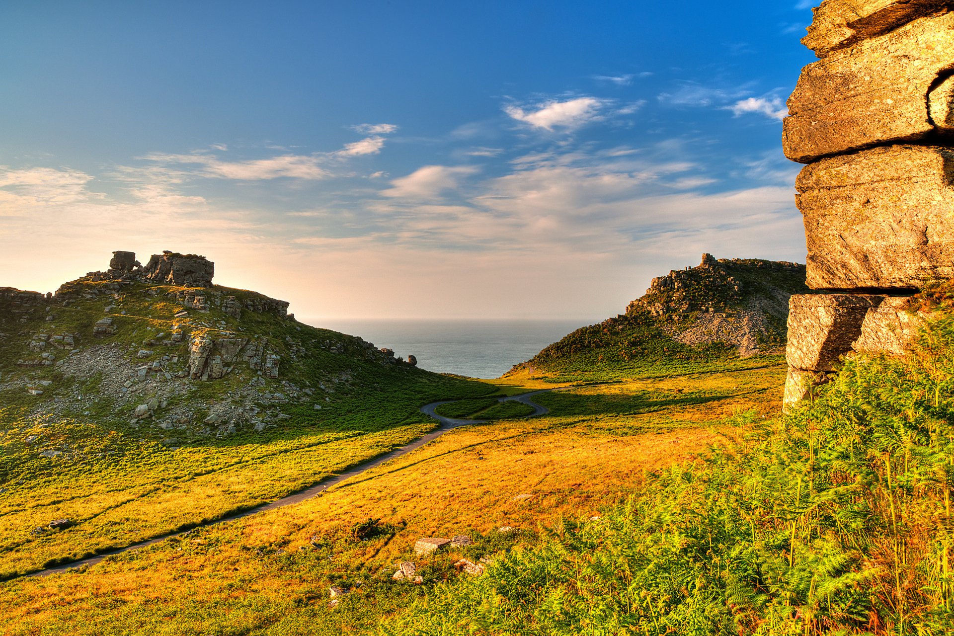 gb exmoor niebo chmury skała trawa góry