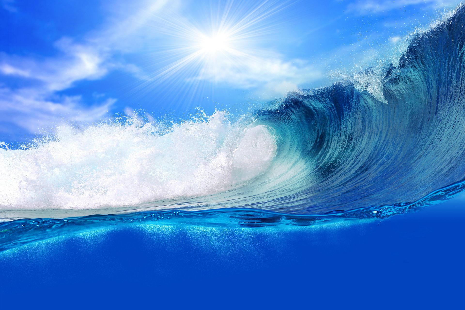 ocean wave blue sea sky splash water