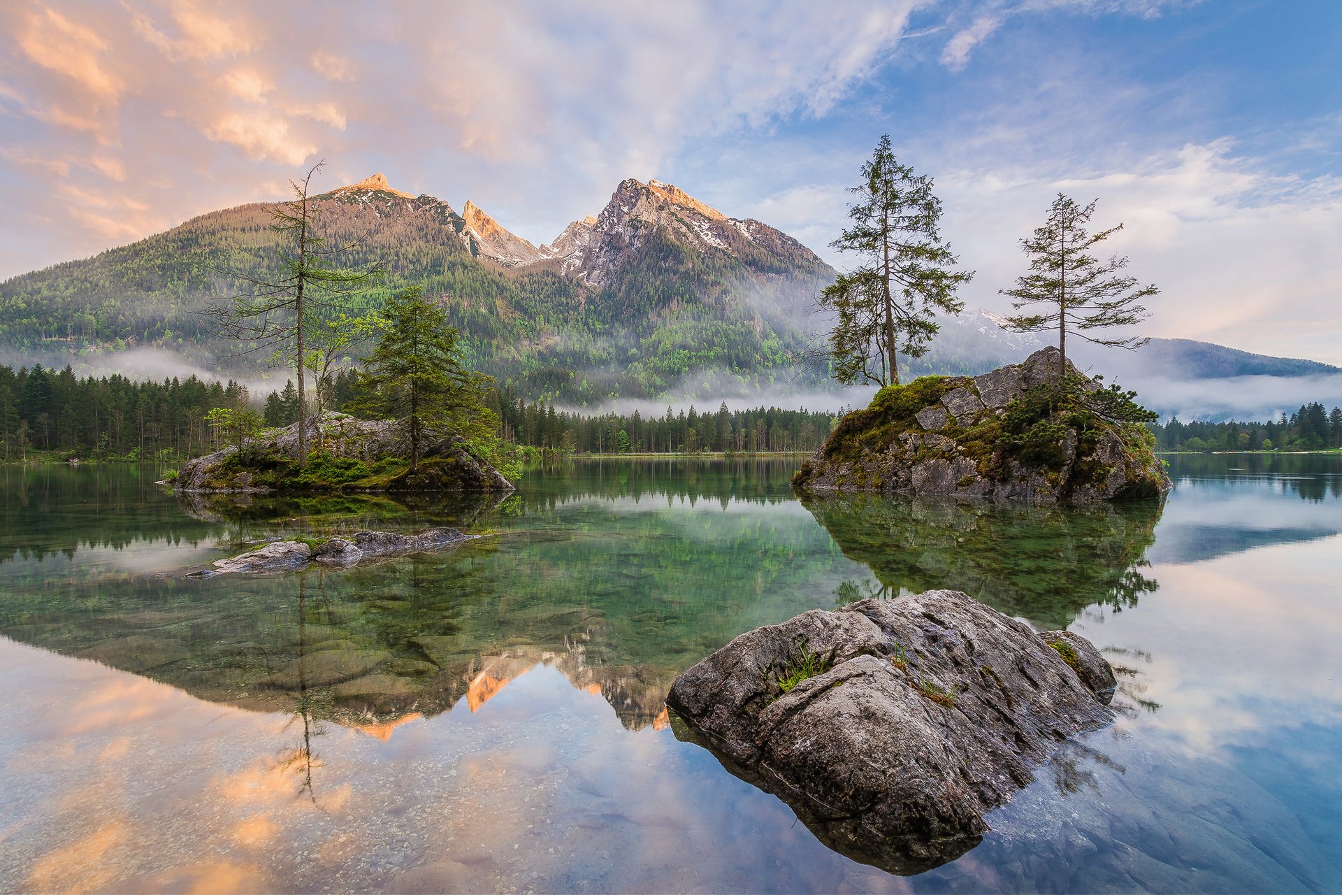 allemagne soirée lac rivière eau rochers arbres forêt montagnes